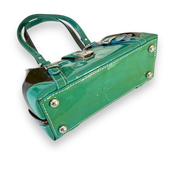 Paolo Masi Doctor Bag in Bi-color Green/Black Patent Leather, Key & Padlock RARE - Picture 9 of 10